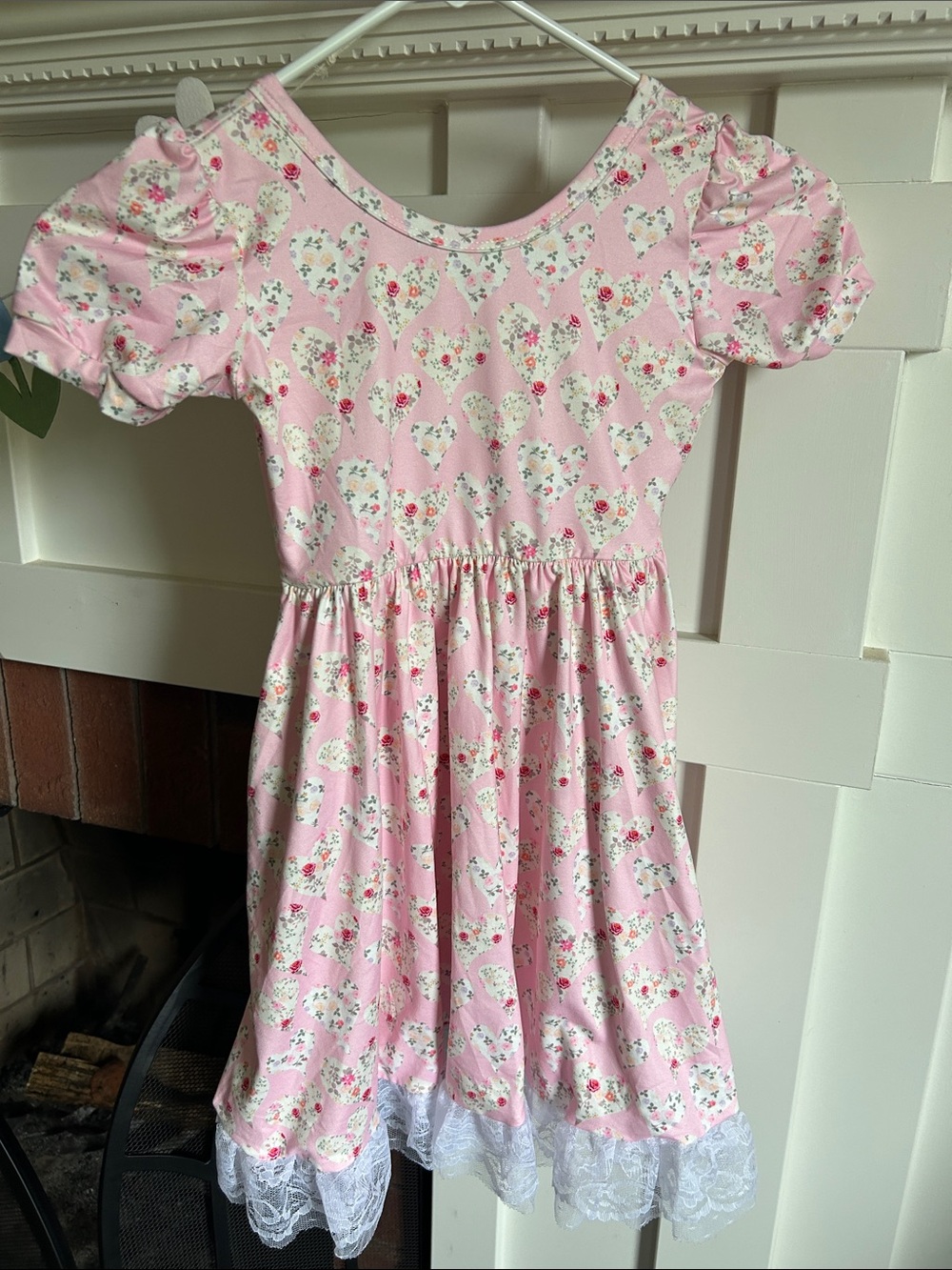 Girls Pink Hearts and Floral Twirl Dress Size 5/6